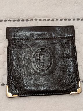 Vintage Black Leather Wallet with Embossed Logo